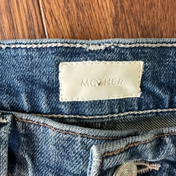 MOTHER Blue Straight Leg Jeans with Vintage Distressing - Picture 2 of 5
